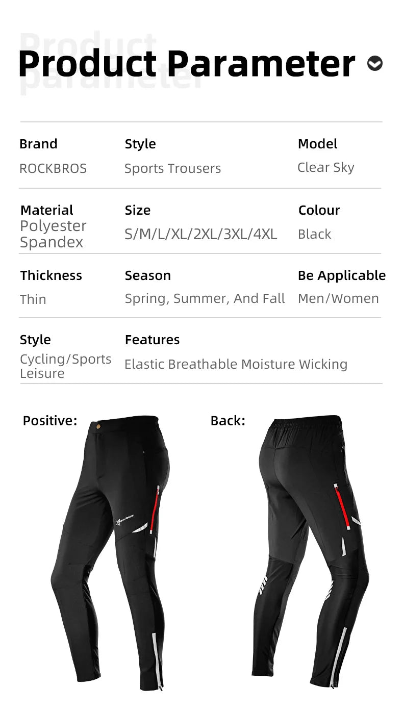 ROCKBROS – Pantalon de Cyclisme Léger et Respirant, Élastique & Réfléchissant