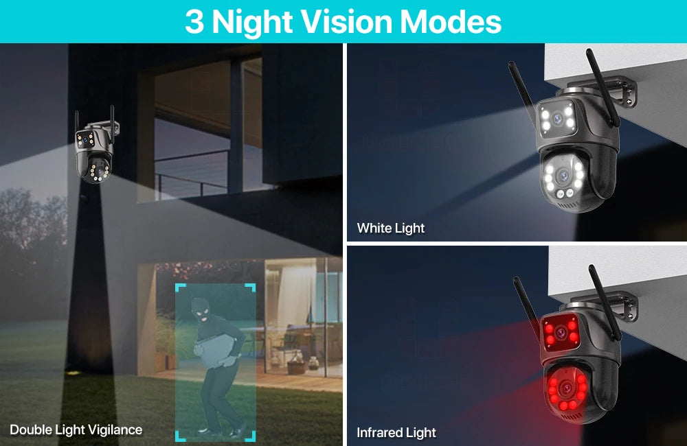Cámara de vigilancia exterior PTZ WiFi 4K: 8 MP, IA, audio y video, iCSee