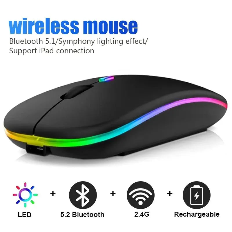 Souris Bluetooth Sans Fil RVB – Souris de Jeu Ergonomique LED pour PC et Portable