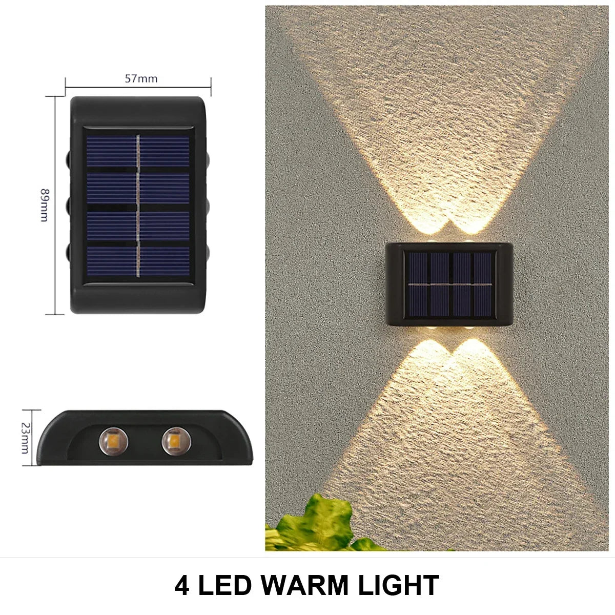 Iluminación exterior de arriba y abajo, de montaje en pared, solar y resistente al agua