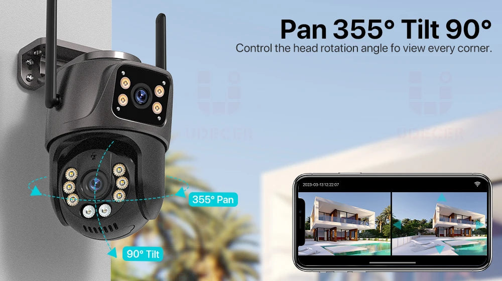 Caméra de Surveillance Extérieure PTZ 4K WiFi - 8MP, AI, Audio & Vidéo, iCSee