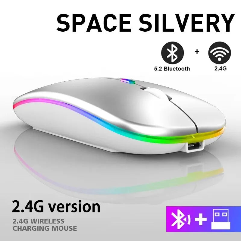 Ratón inalámbrico Bluetooth RGB: ratón LED ergonómico para juegos para PC y portátiles