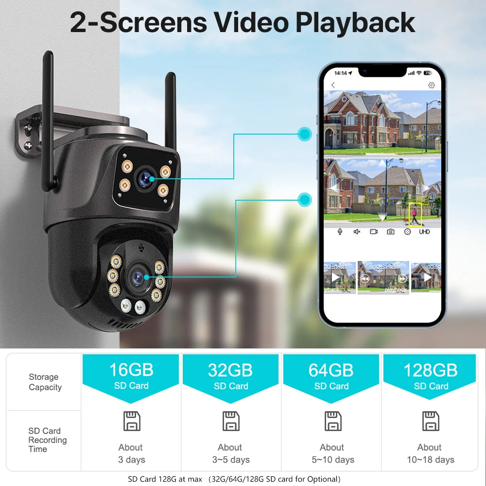 Caméra de Surveillance Extérieure PTZ 4K WiFi - 8MP, AI, Audio & Vidéo, iCSee